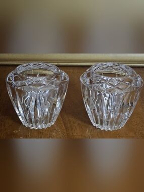 Princess House Highlights Leaded Crystal Reversible Candle Holder Bud Vase Set 2